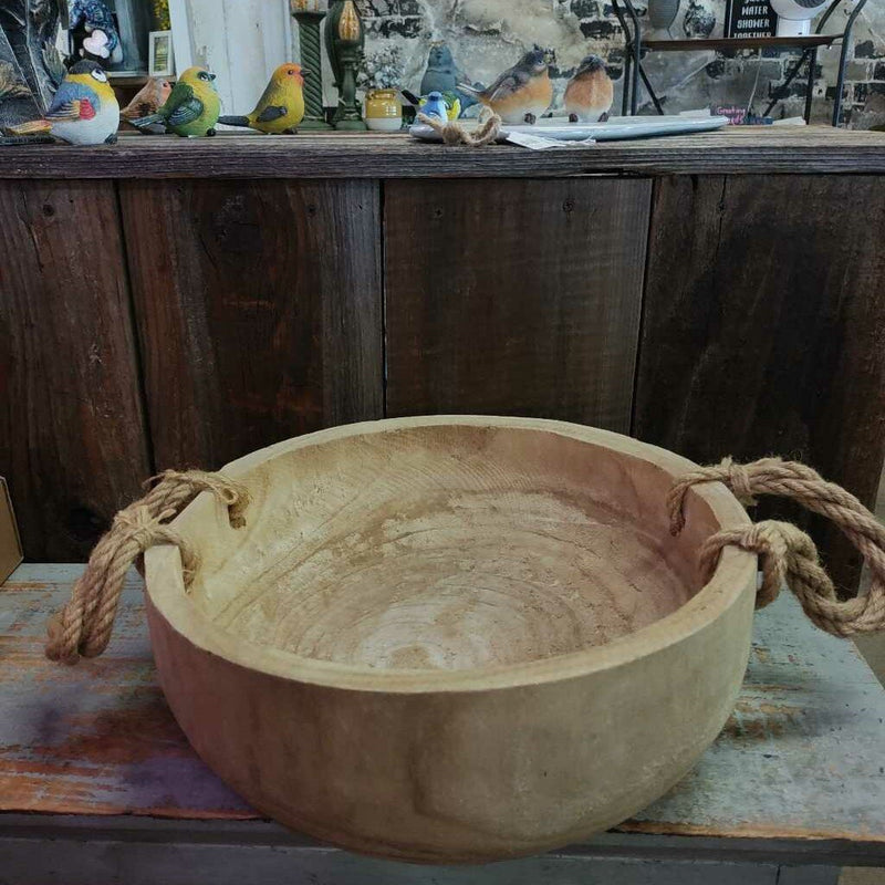 Turned Wood Bowl w/ Rope Handles