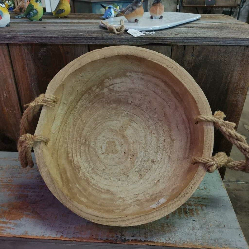 Turned Wood Bowl w/ Rope Handles