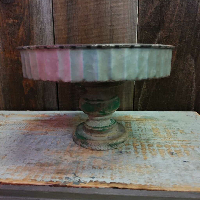 Pedestal Tray Metal w/ Wood