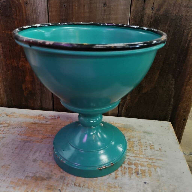 Turquoise Enamel Pedestal Bowl