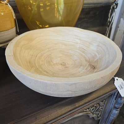 Hand Carved Round Wooden Bowl - Lg