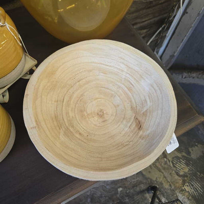 Hand Carved Round Wooden Bowl - Lg