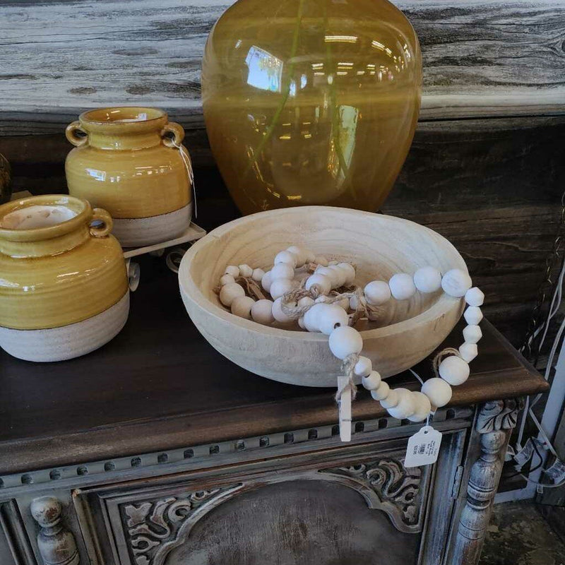 Hand Carved Round Wooden Bowl - Lg
