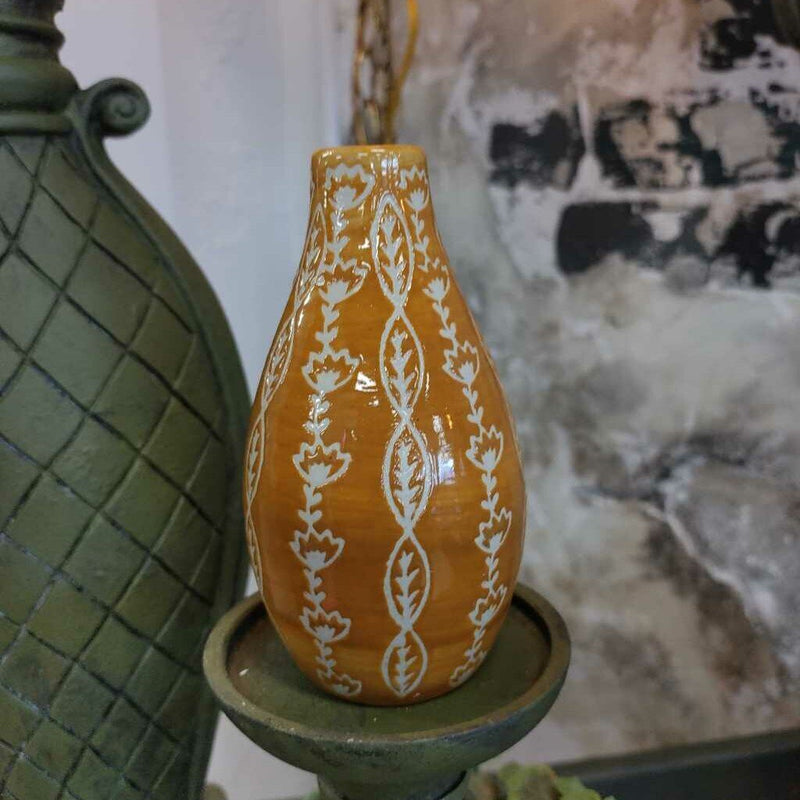 Mustard Yellow Mini Hand Stamped Vase - 1