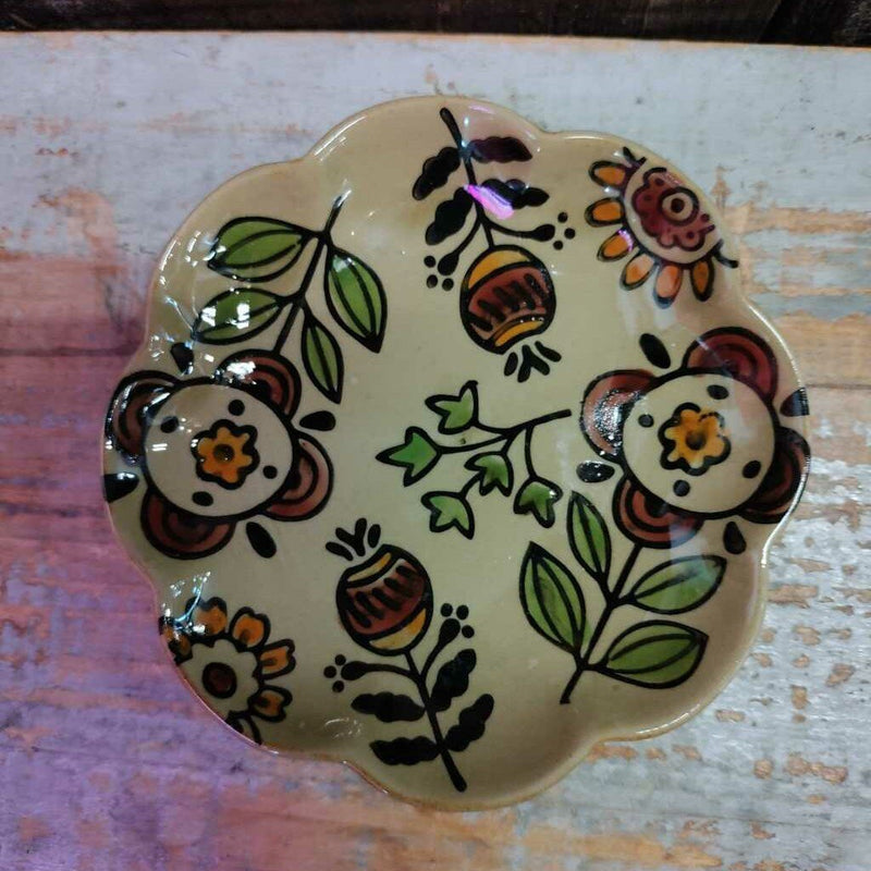 Folk Art Floral Stoneware Trinket Dish