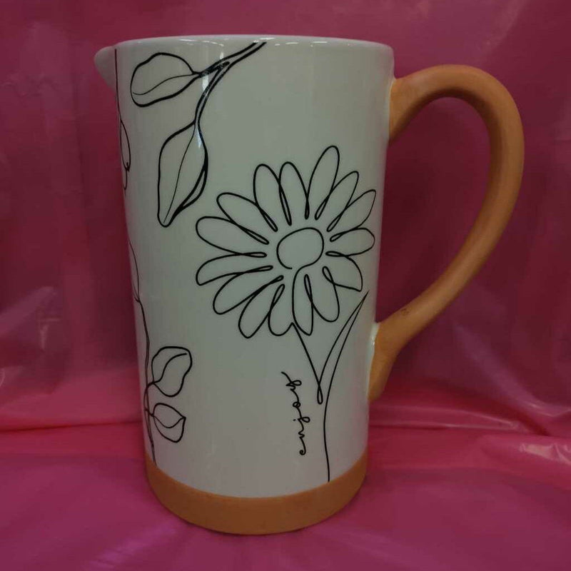 Ceramic Floral Line Art PItcher