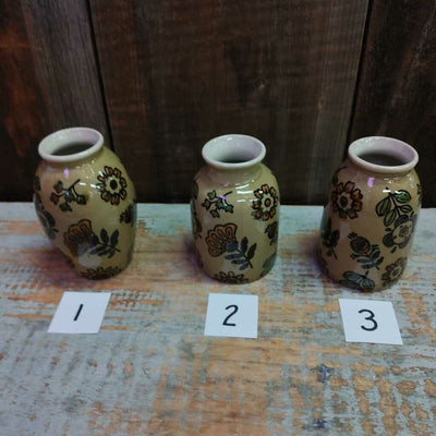 Stoneware Vase w/ Folk Art Floral Design #1
