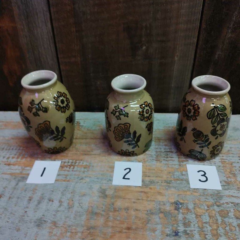 Stoneware Vase w/ Folk Art Floral Design 