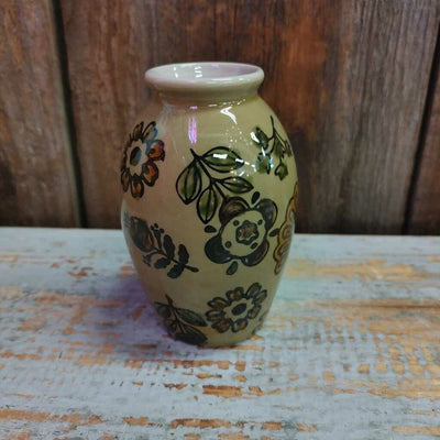 Stoneware Vase w/ Folk Art Floral Design #1