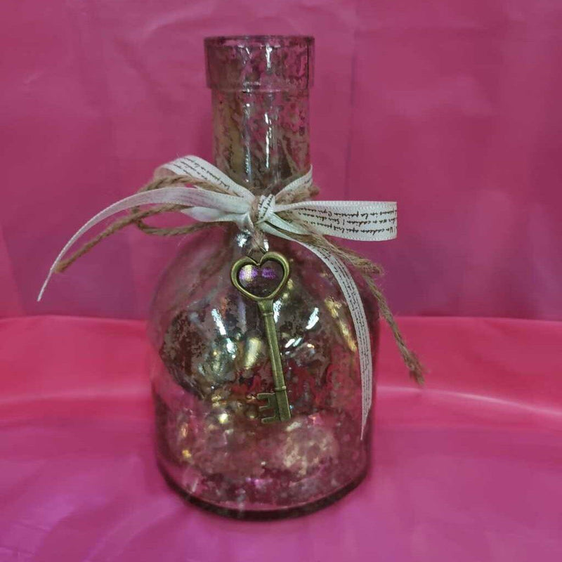 Mercury Glass Bottle w/Key 6.5"