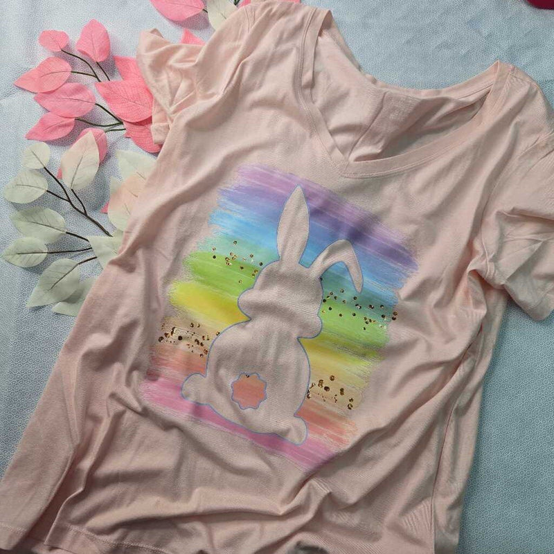 Bunny w/ Pastel Rainbow Background