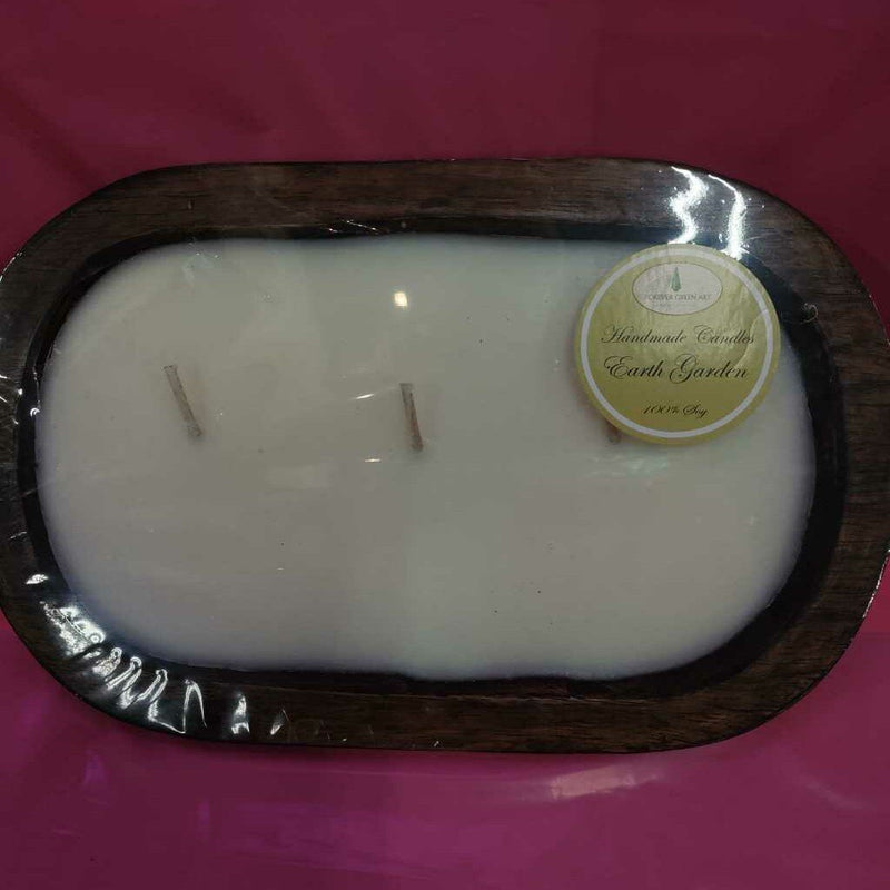 Wooden Dough Bowl Candle - Earth Garden
