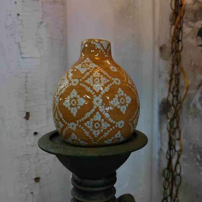 Mustard Yellow Mini Hand Stamped Vase - 3