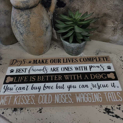 Pet Tabletop Long Wood Block Sign - Wet Kisses, Cold Noses, Wagging Tails