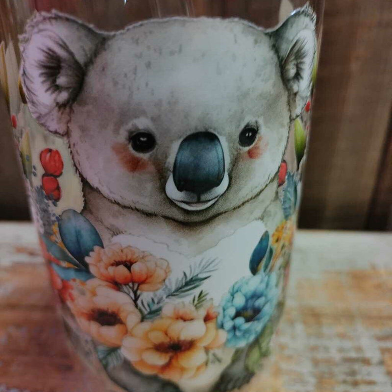 Glass Drink Cup - Koala w/Flowers