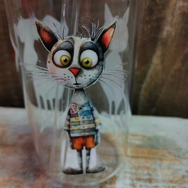 Glass Drink Cup - Cartoon Cats/Dog