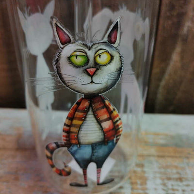 Glass Drink Cup - Cartoon Cats/Dog