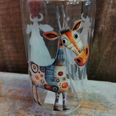 Glass Drink Cup - Cartoon Cows/Horse