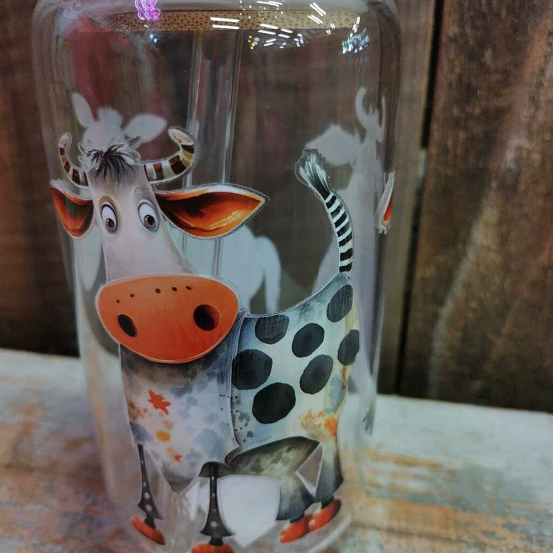 Glass Drink Cup - Cartoon Cows/Horse