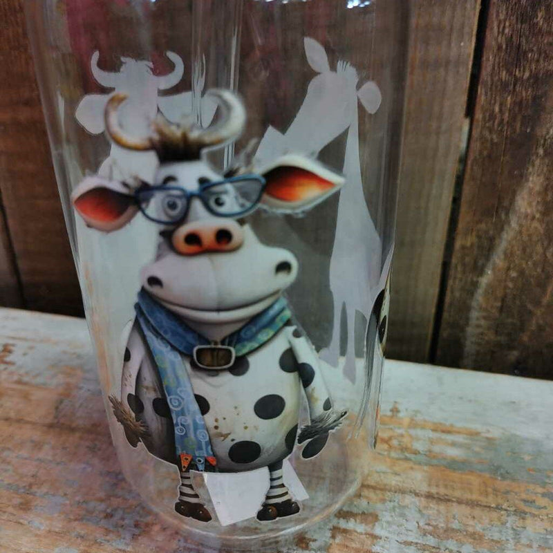 Glass Drink Cup - Cartoon Cows/Horse