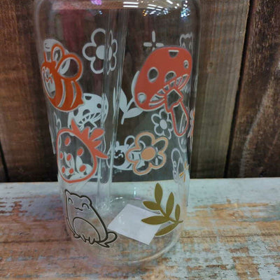 Glass Drink Cup - Mushrooms, Bees, Berries