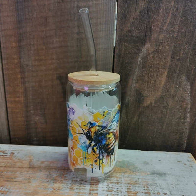 Glass Drink Cup - Watercolor Honey Bees