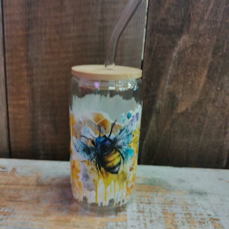 Glass Drink Cup - Watercolor Honey Bees