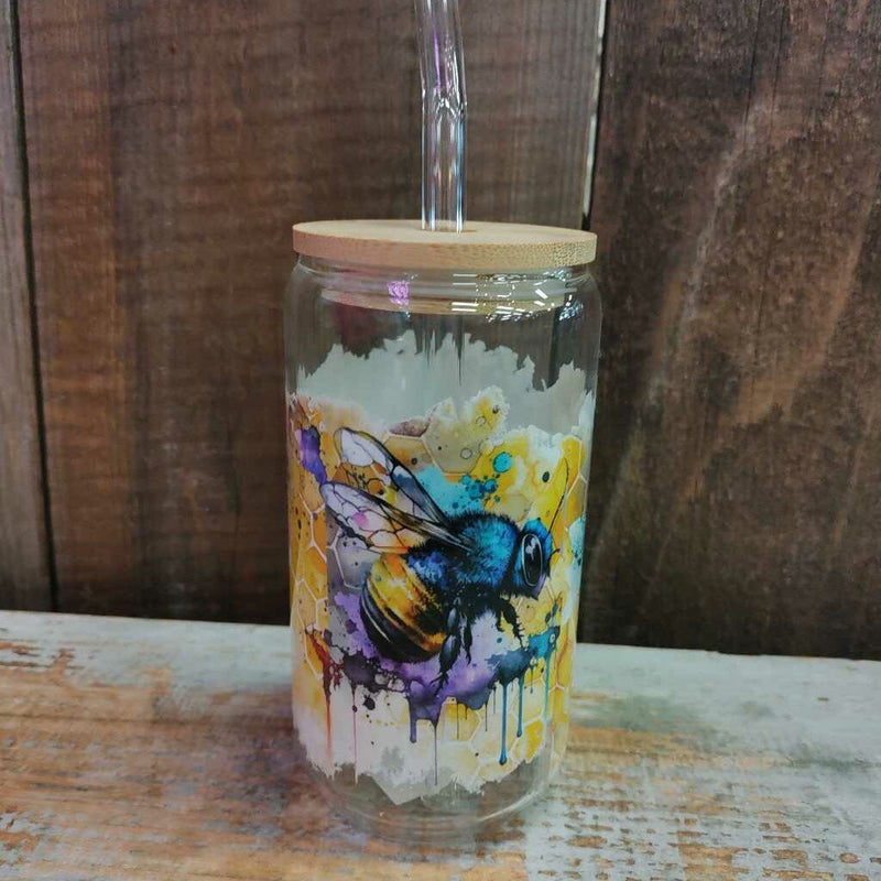 Glass Drink Cup - Watercolor Honey Bees