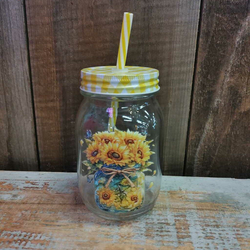 Mason Jar Cup - Sunflowers