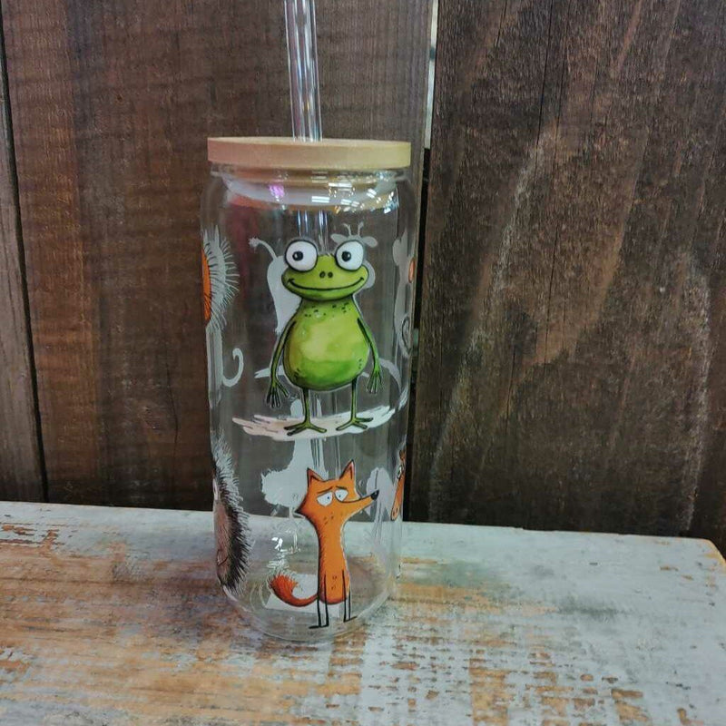 Tall Glass Drink Cup - Cartoon Animals