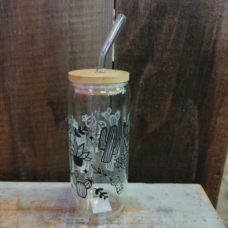 Tall Glass Drink Cup - B&W Succulents