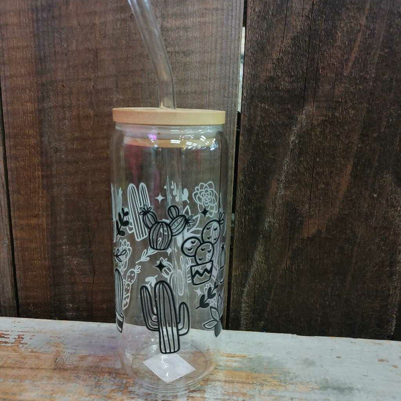 Tall Glass Drink Cup - B&W Succulents