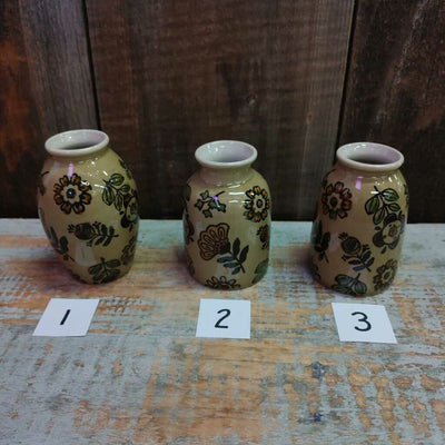 Stoneware Vase w/ Folk Art Floral Design #2