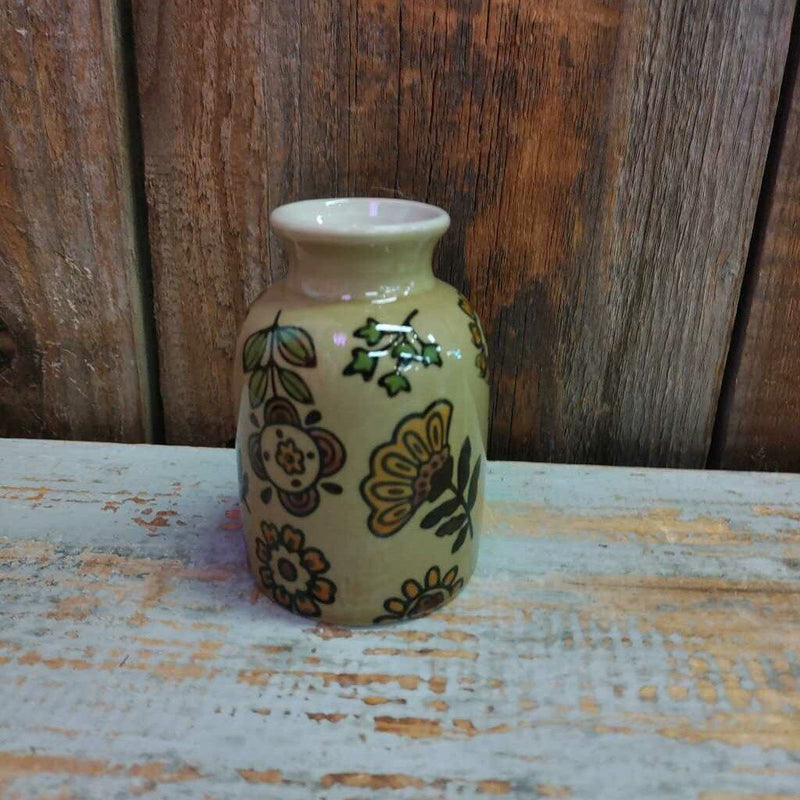 Stoneware Vase w/ Folk Art Floral Design 