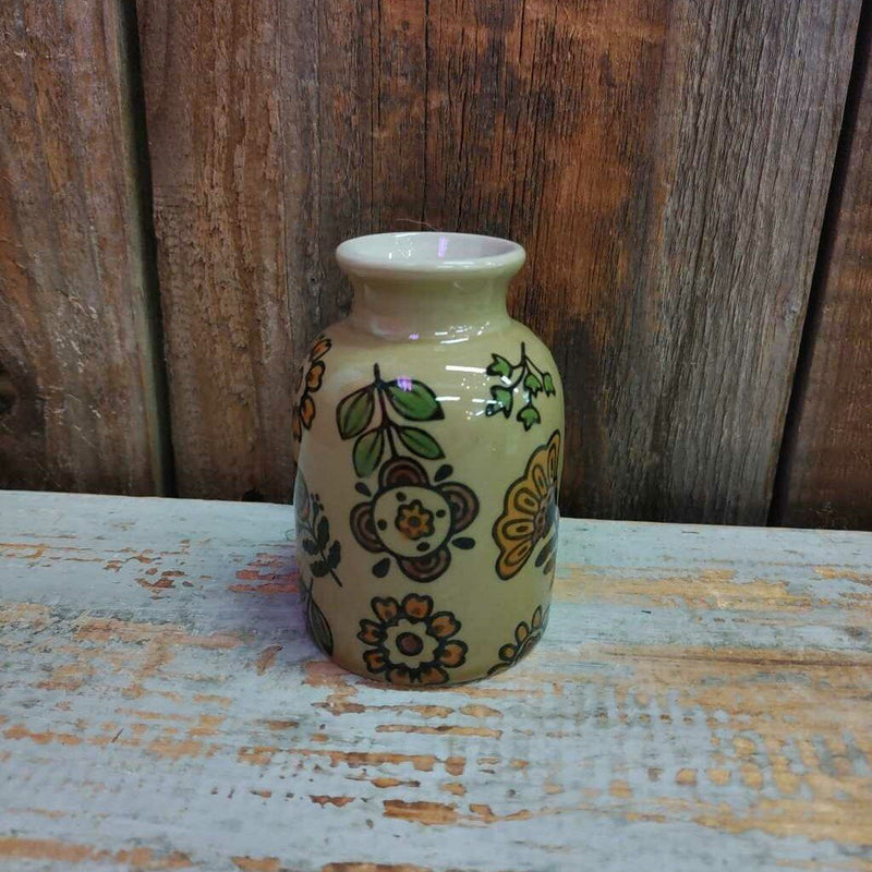 Stoneware Vase w/ Folk Art Floral Design 