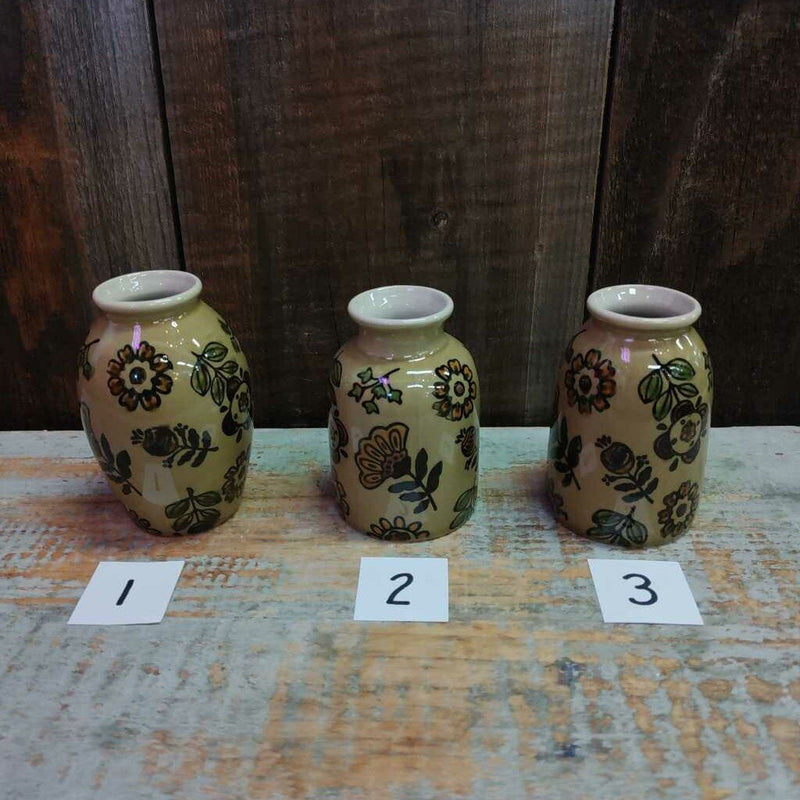 Stoneware Vase w/ Folk Art Floral Design 