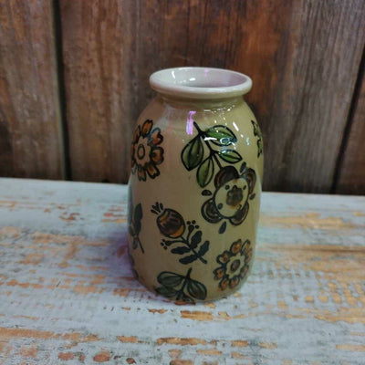 Stoneware Vase w/ Folk Art Floral Design #3